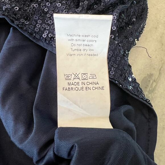 Navy Blue Sequin Knit Romper Woman Size XL Elastic Waist Pockets Lined Clubwear - Picture 7 of 12